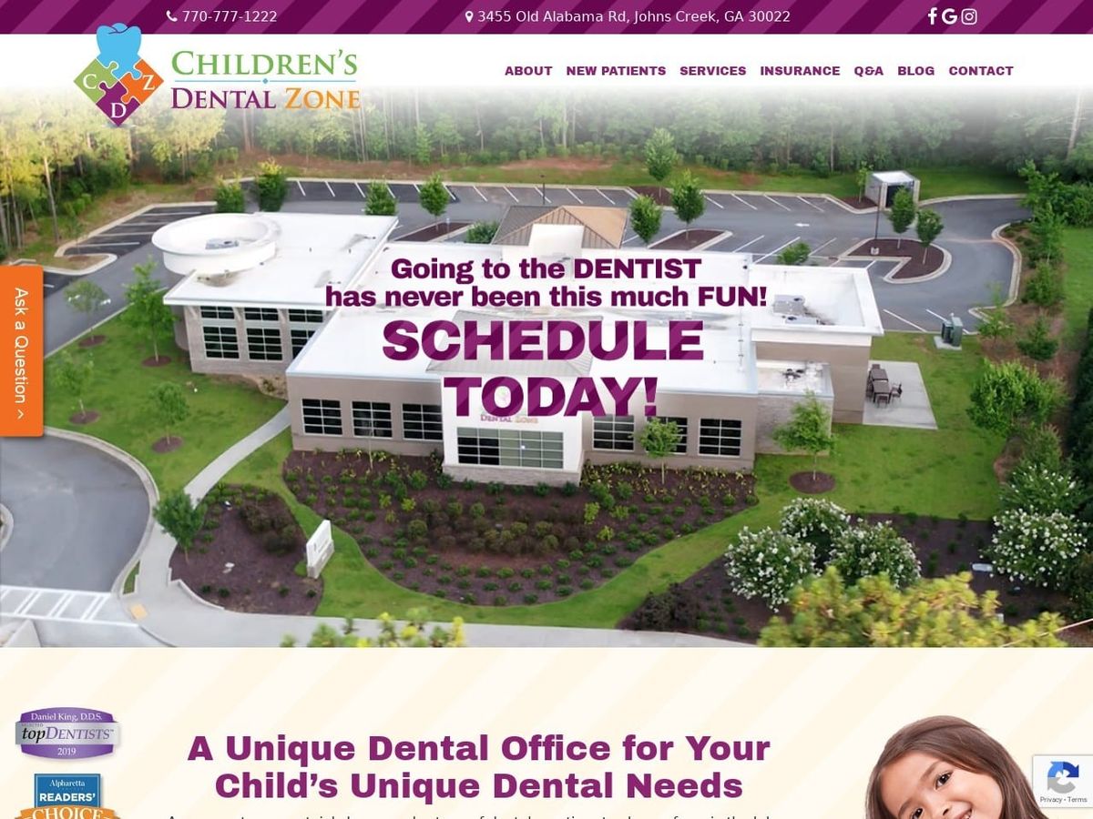 Children Dentist Website Screenshot from childrensdentalzone.com