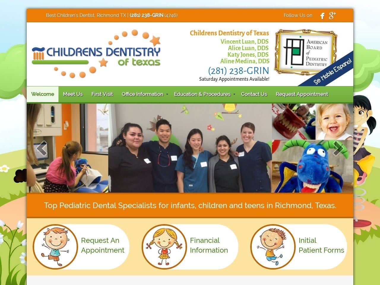 Dr. Alice Luan DDS Website Screenshot from childrensdentistryoftexas.com