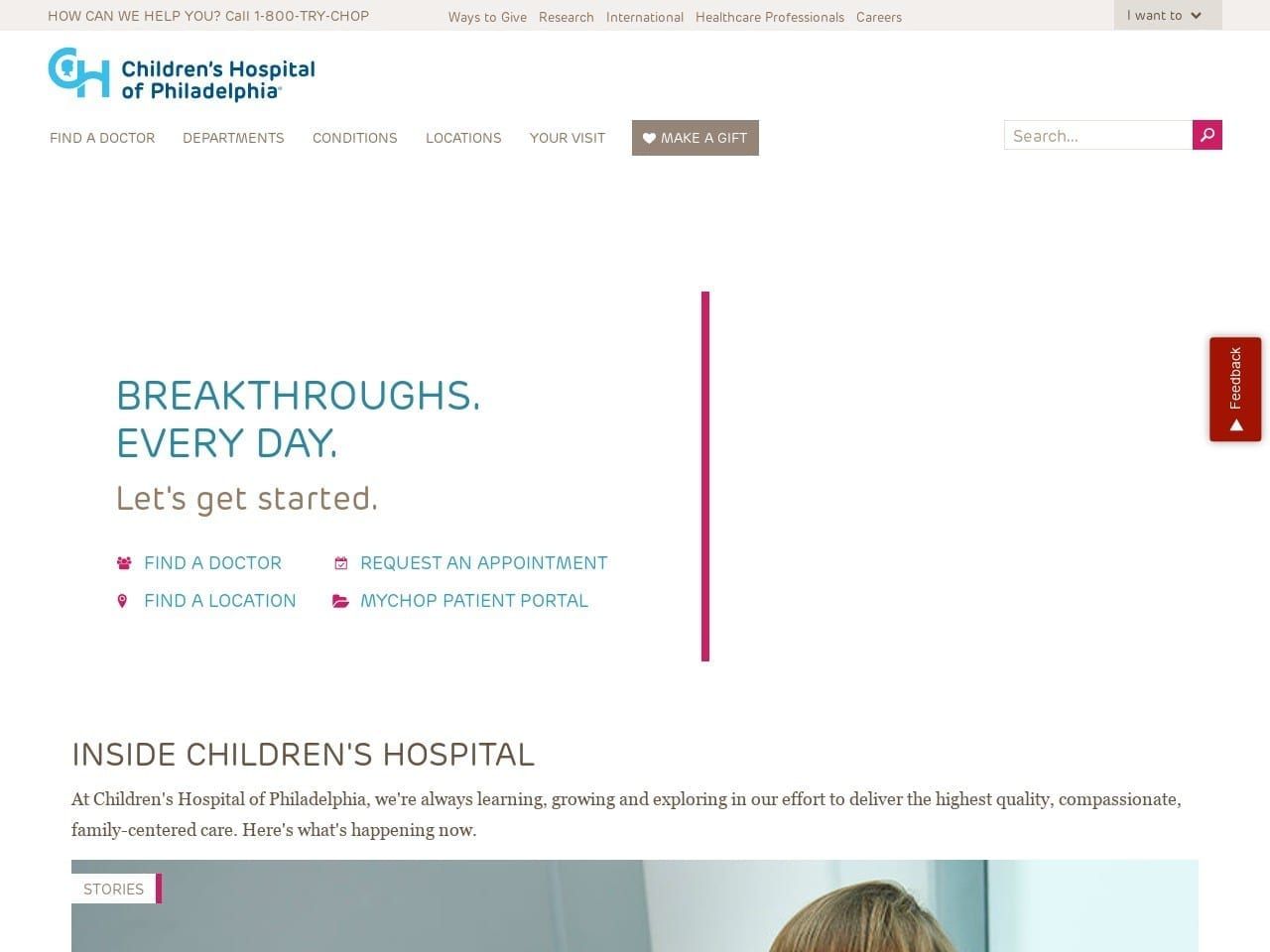 Childrens Hospital Philadelphia Pathology Website Screenshot from chop.edu