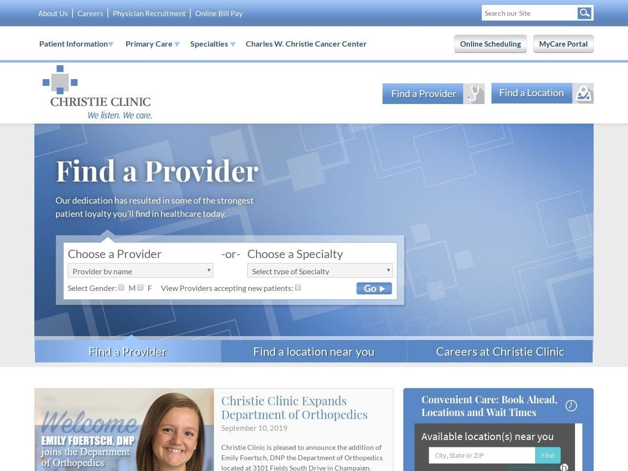 Christie Clinic Website Screenshot from christieclinic.com