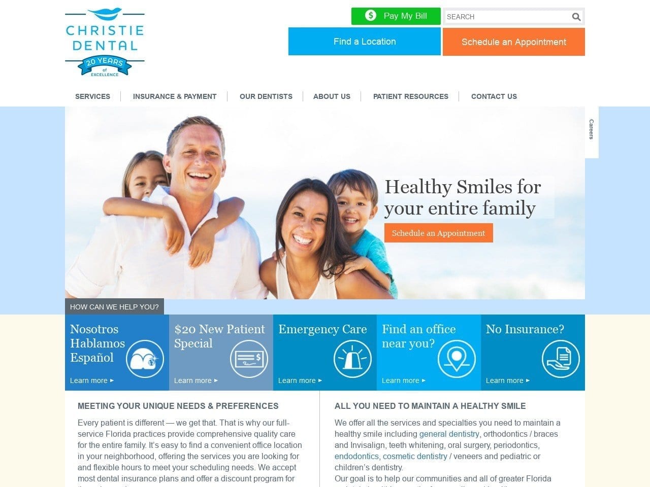 Christie Dental Website Screenshot from christiedental.com