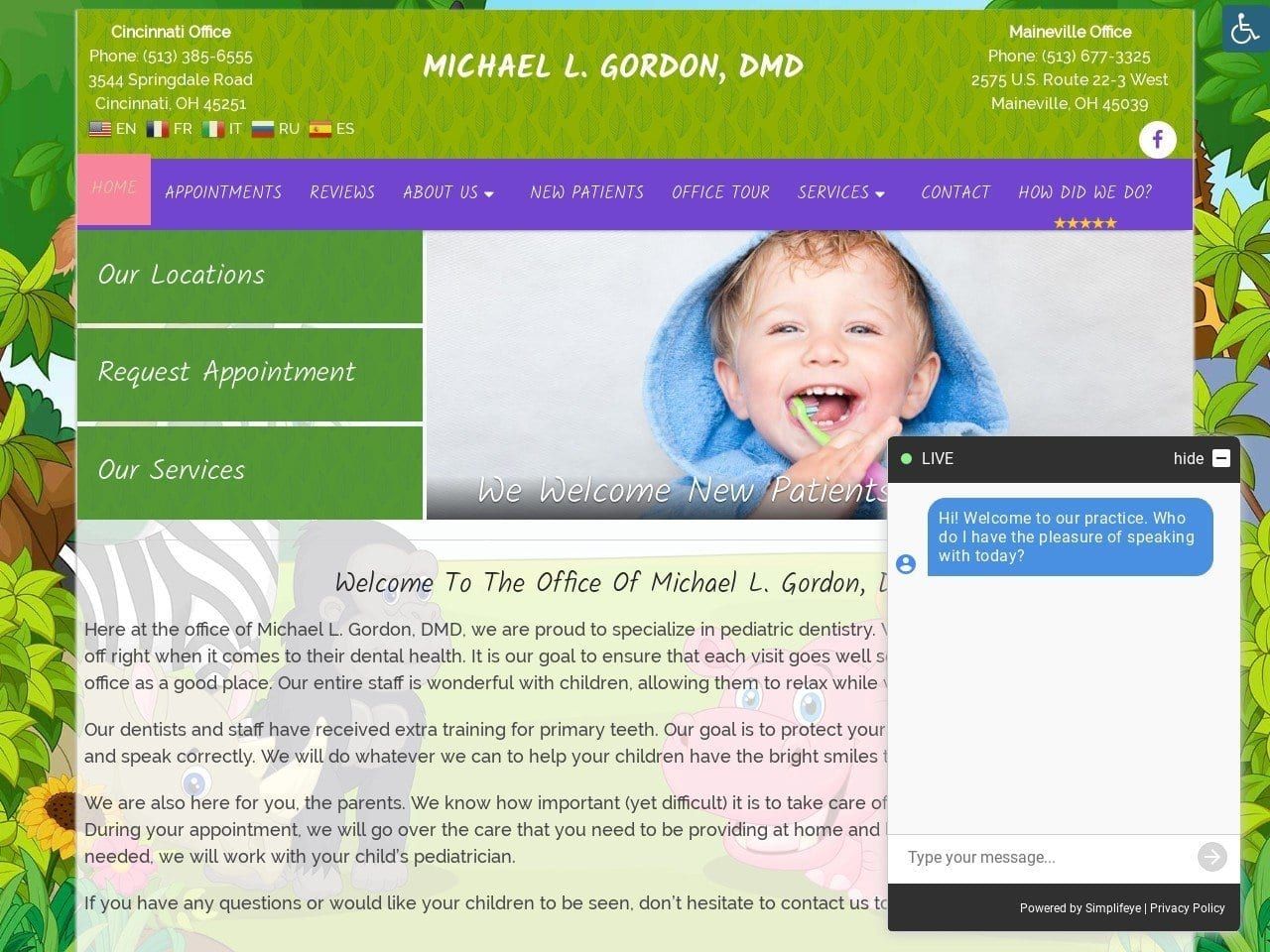 Michael L. Gordon D.M.D. Website Screenshot from cincipediatricdentist.com
