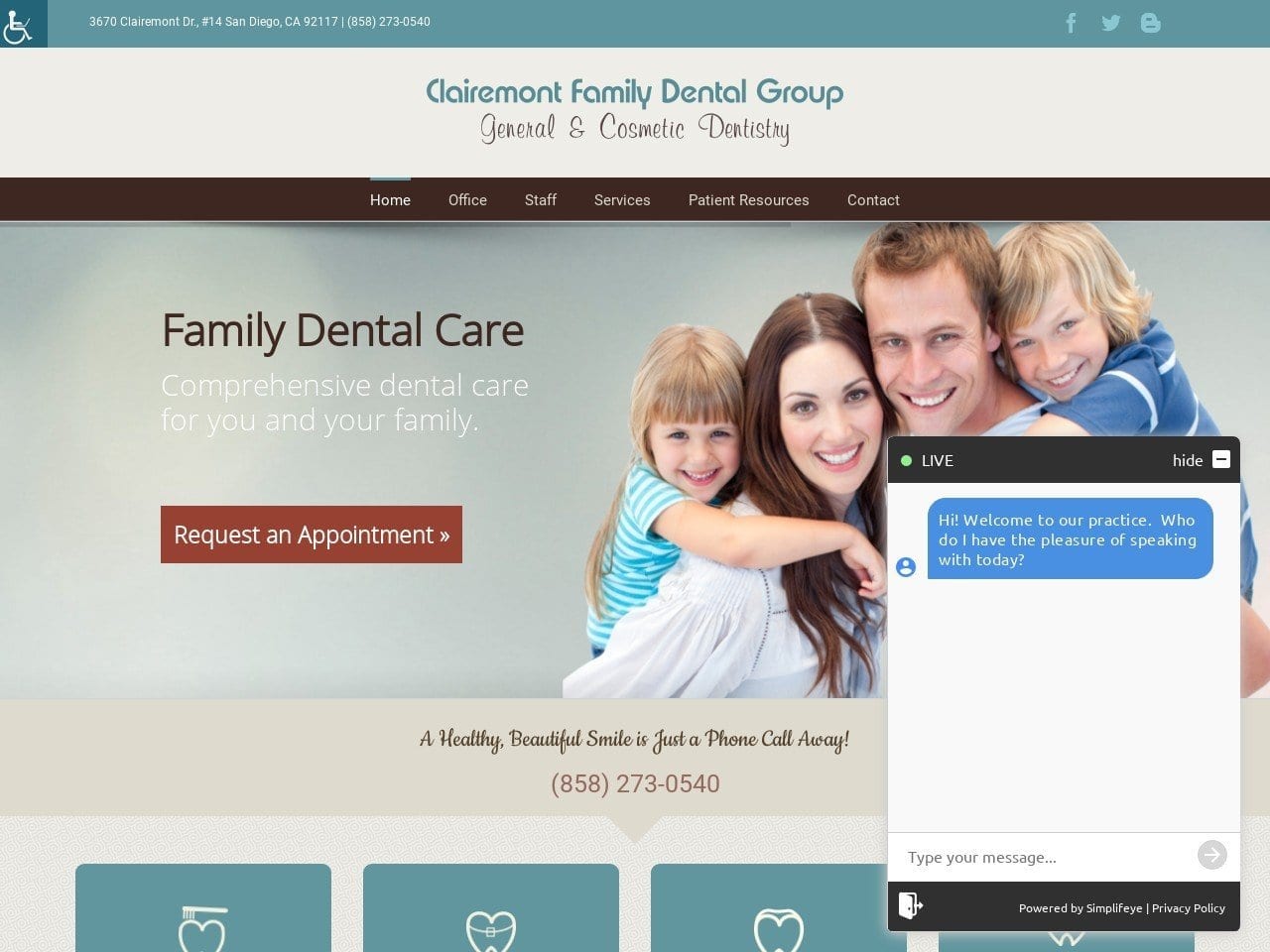 Clairemont Family Dental Office Website Screenshot from clairemontfamilydental.com