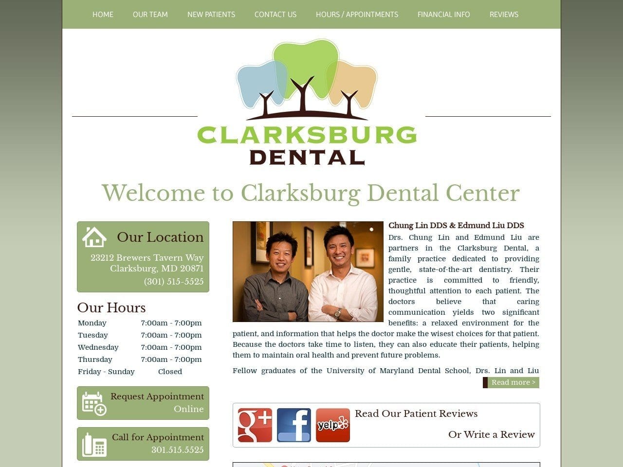 Clarksburg Dental Md Website Screenshot from clarksburgdentalmd.com