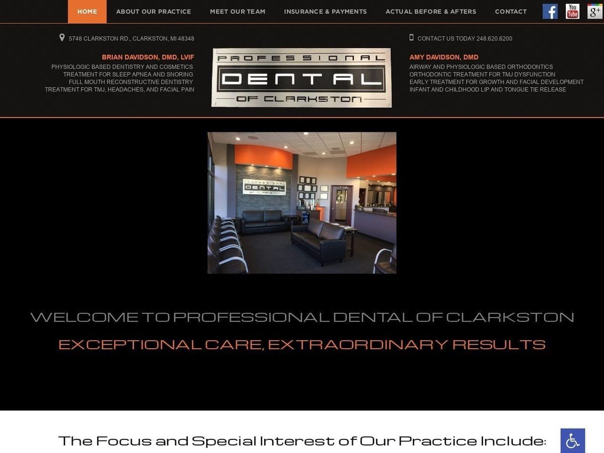 Professional Dental of Clarkston Website Screenshot from clarkstondental.com