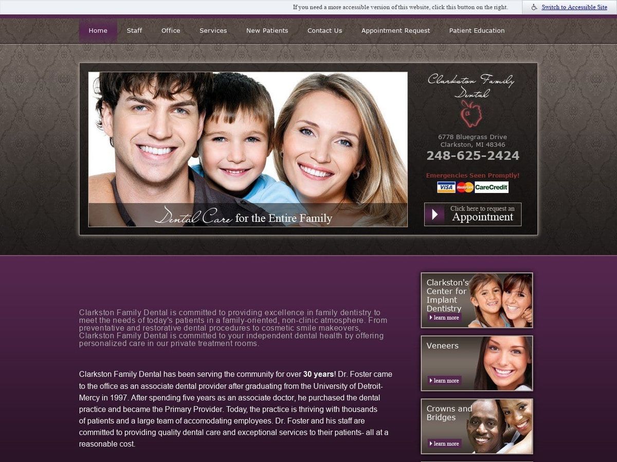 Clarkston Family Dental Website Screenshot from clarkstonfamilydental.com