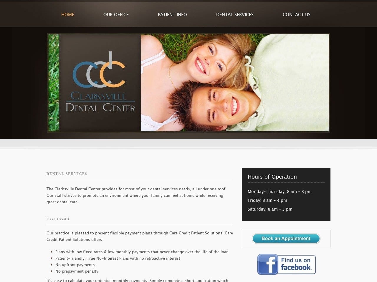 Clarksville Dental Center Website Screenshot from clarksvilledentalcenter.com