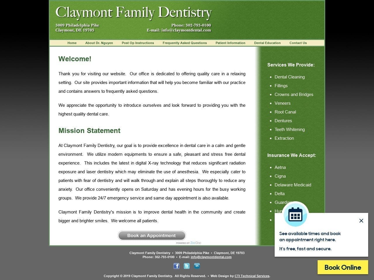 Claymont Family Dentistry Website Screenshot from claymontdental.com