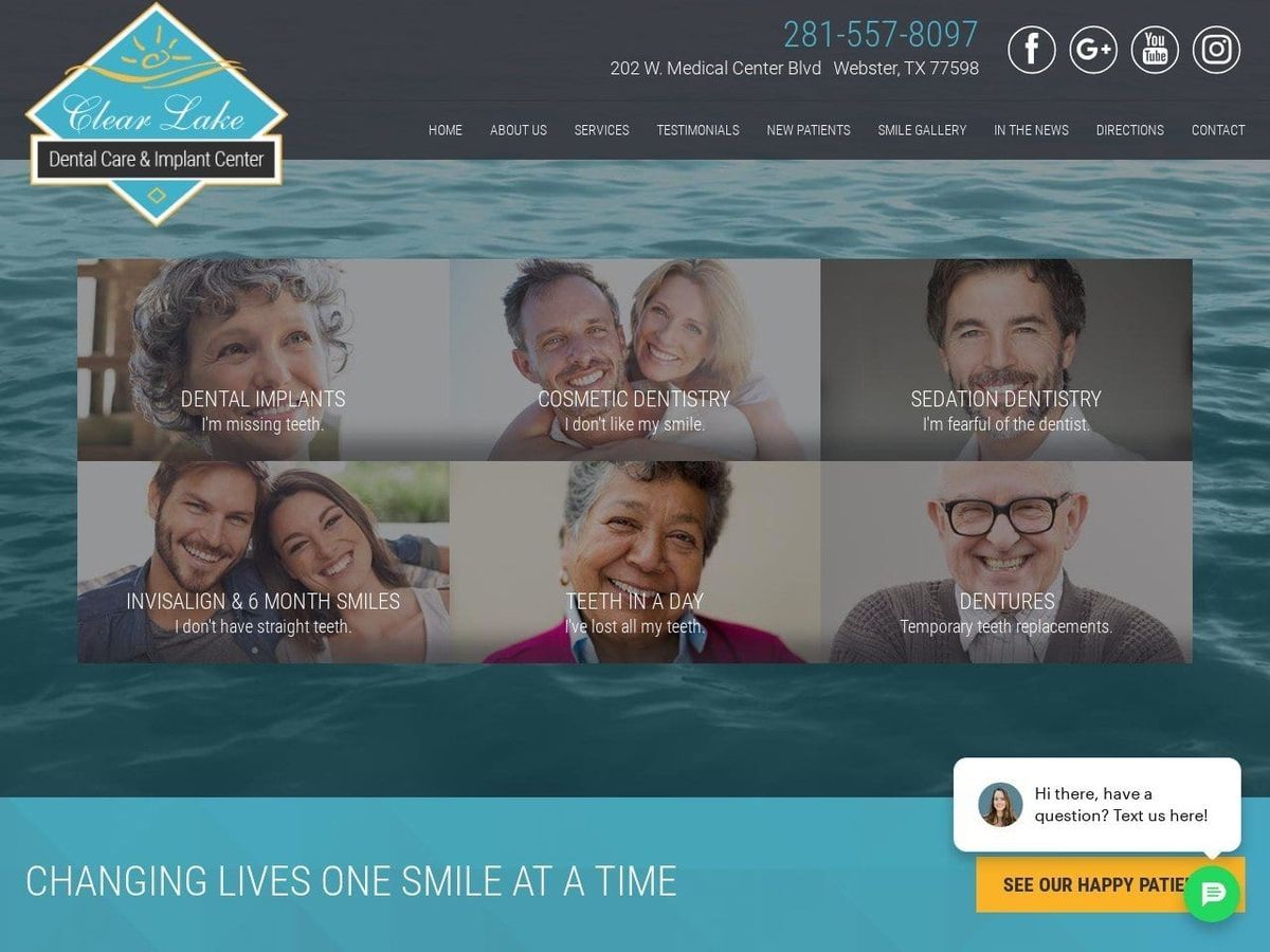 Clear Lake Dental Care Website Screenshot from clearlakedentalcare.com