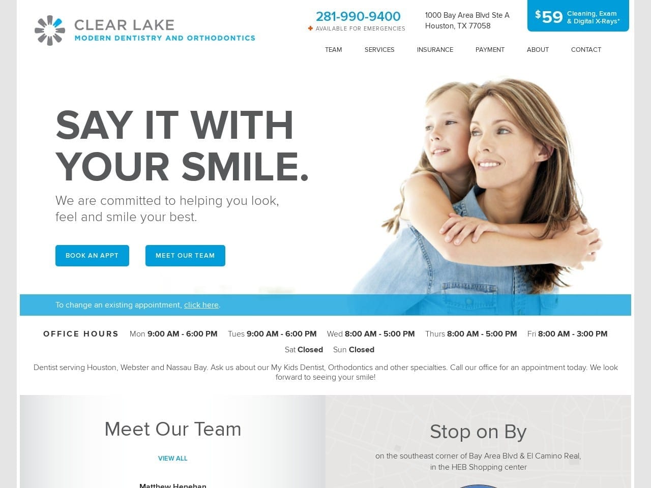 Clear Lake Modern Dentist Website Screenshot from clearlakemoderndentistry.com