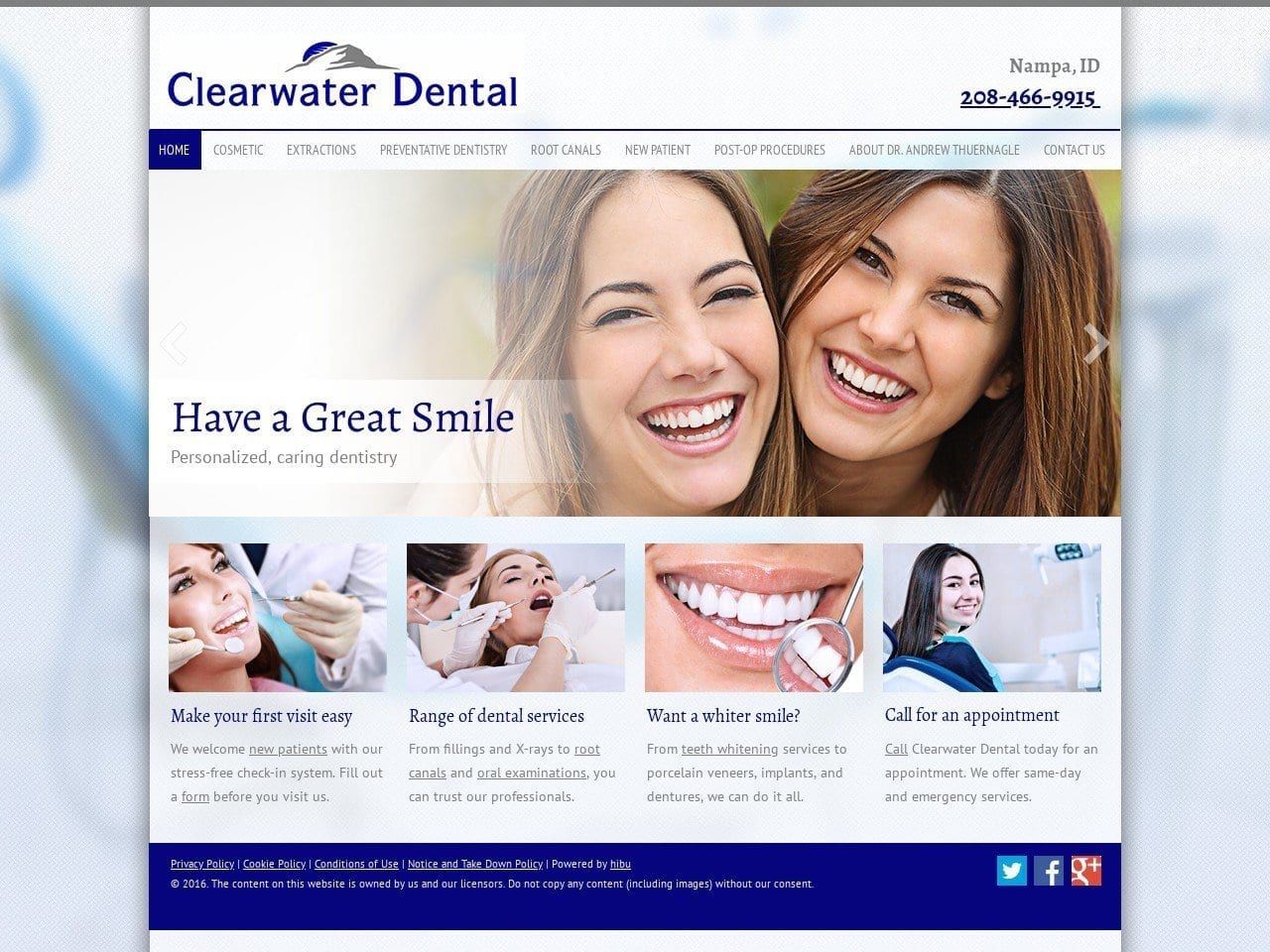 Clearwater Dental Website Screenshot from clearwaterdentalnampa.com