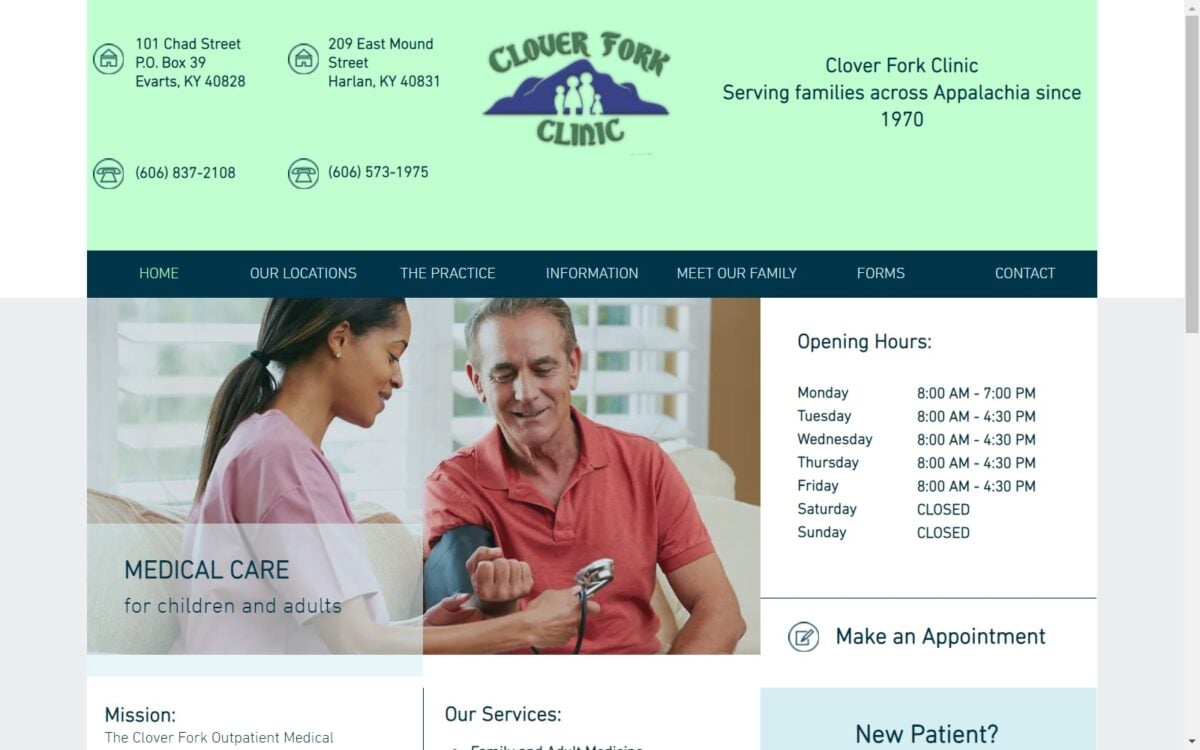 cloverforkclinic.org screenshot