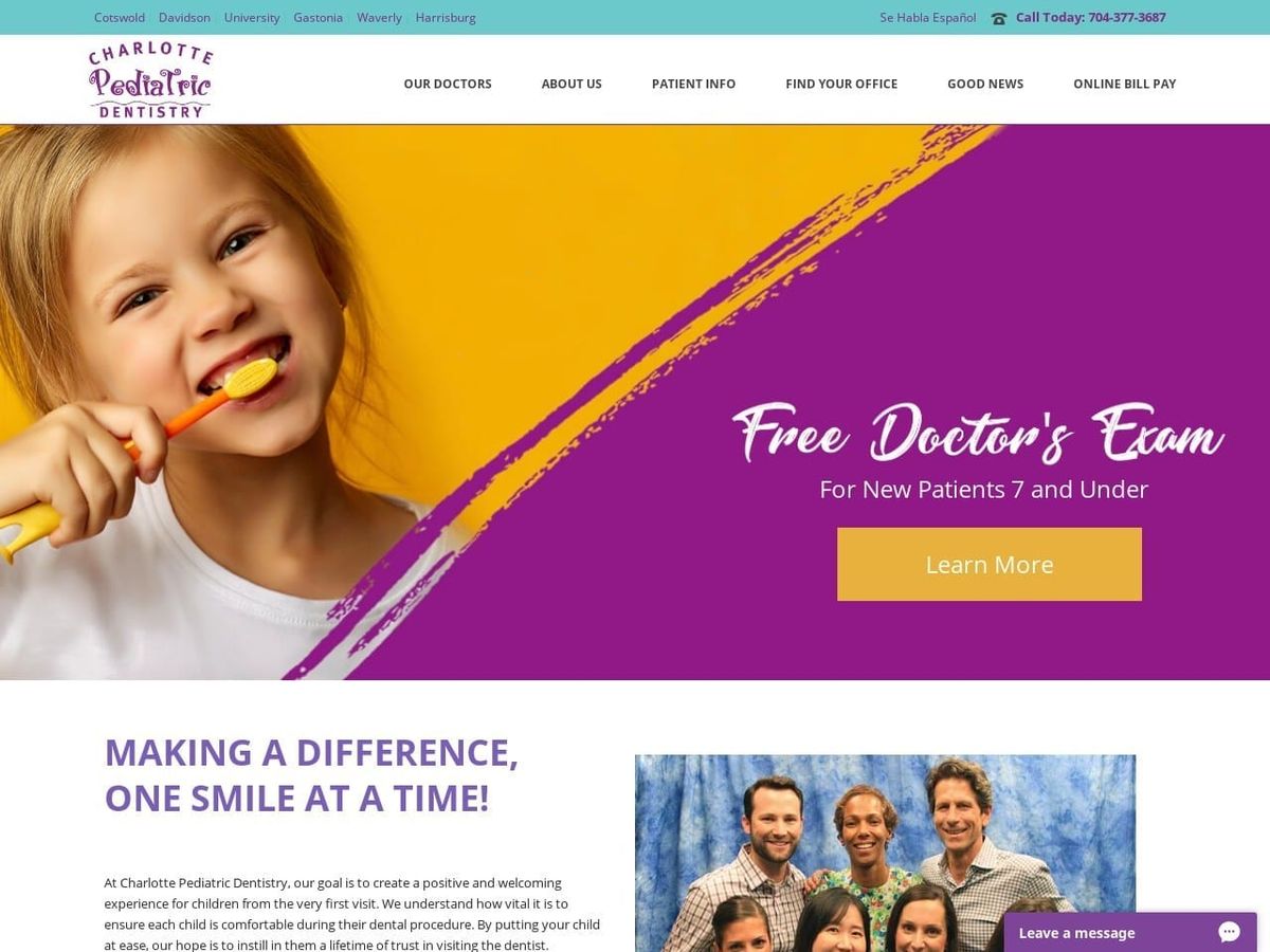 Charlotte Pediatric Dentistry Website Screenshot from cltpediatricdentistry.com