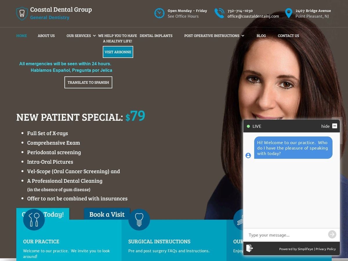 Coastal Dental Group Website Screenshot from coastaldentalnj.com