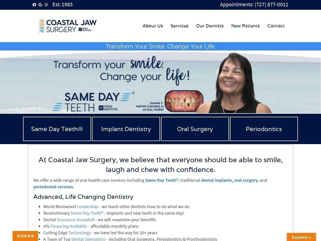 Coastal Jaw Surgery Website Screenshot from coastaljaw.com