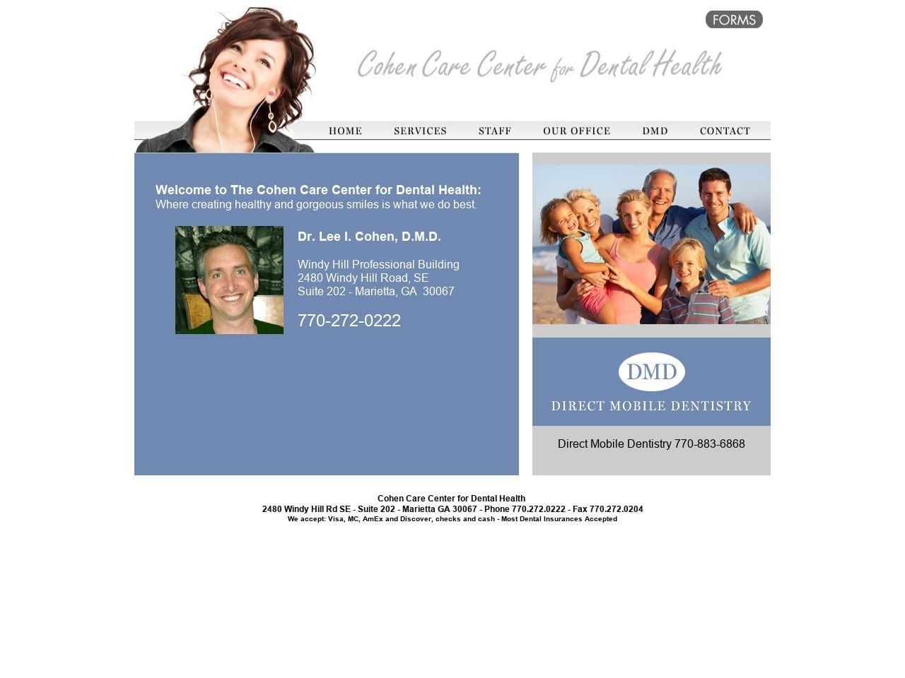 Cohen Care Center for Dental Health Website Screenshot from cohencare.com