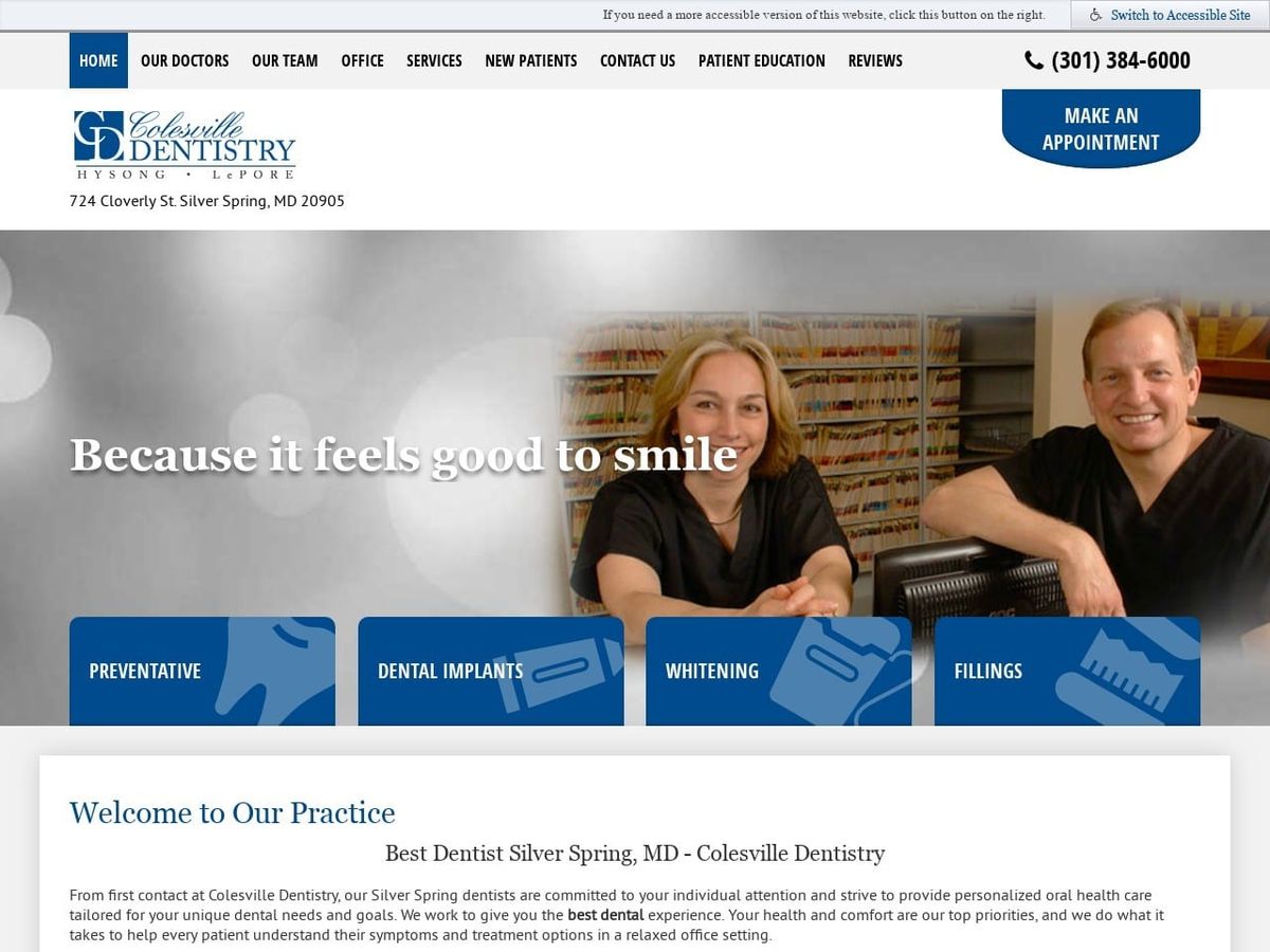 Colesville Dentist Website Screenshot from colesvilledentistry.com