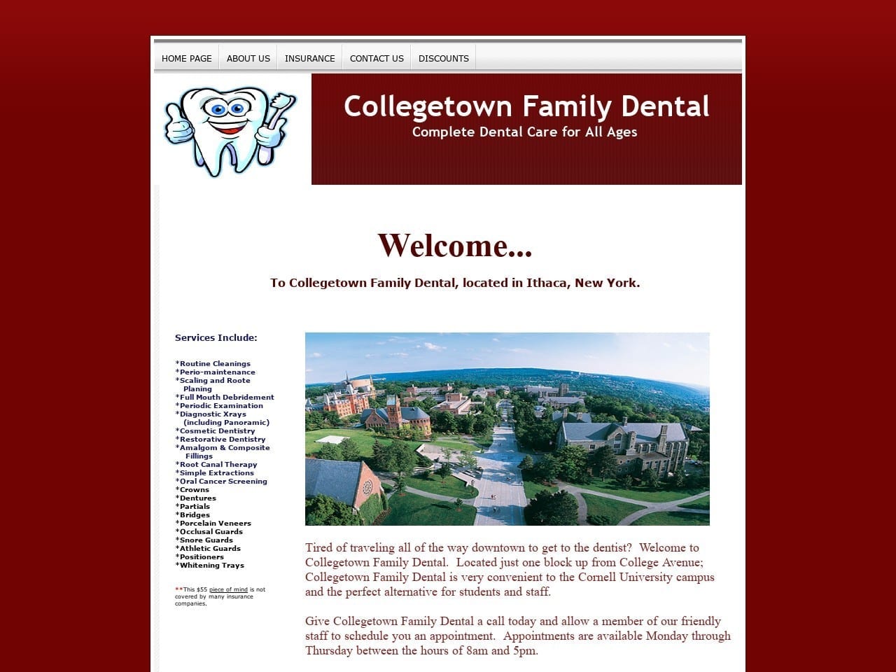 Collegetown Dental Associates Website Screenshot from collegetownfamilydental.com