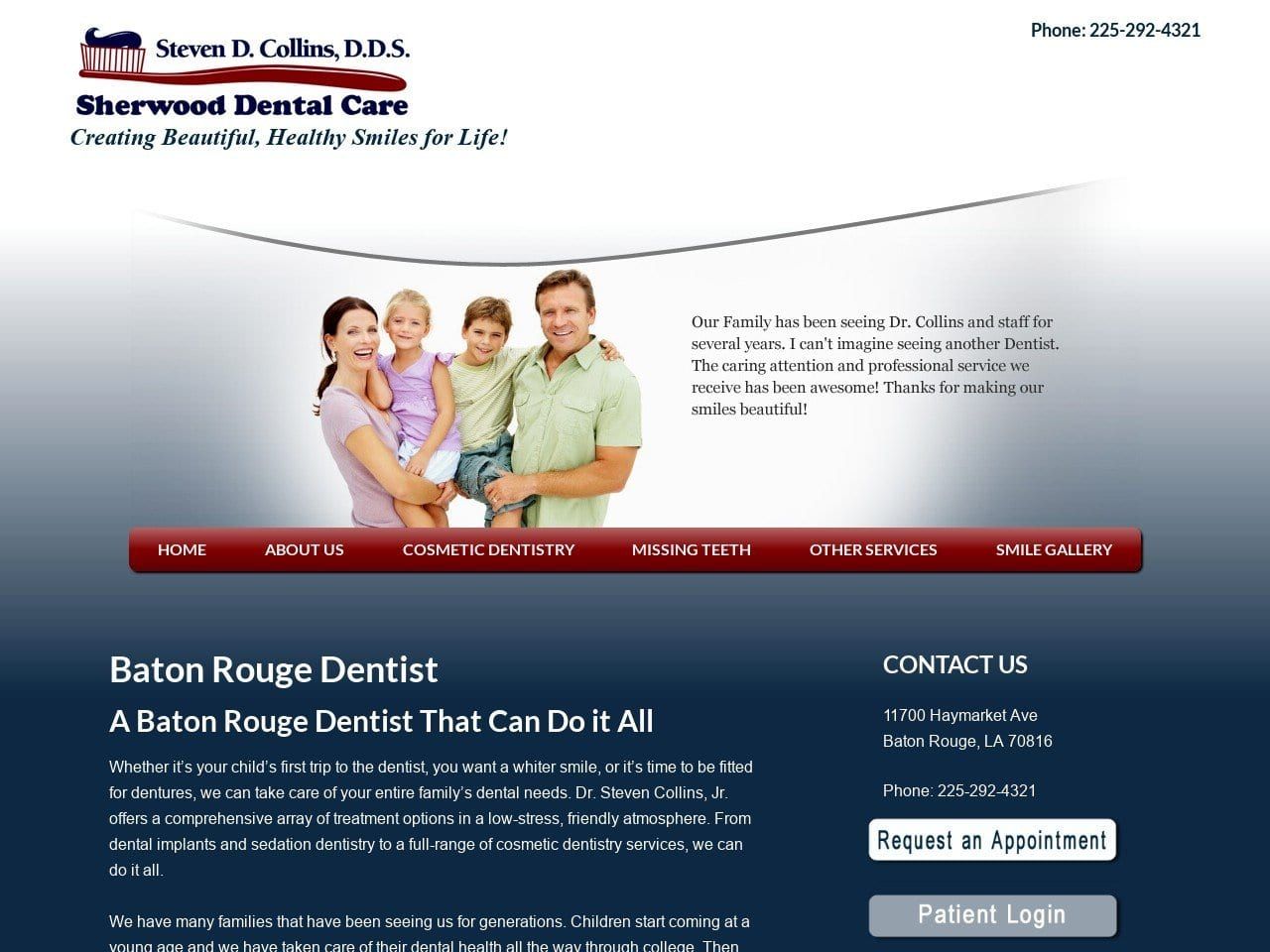 Sherwood Dental Care Website Screenshot from collinsdental.com
