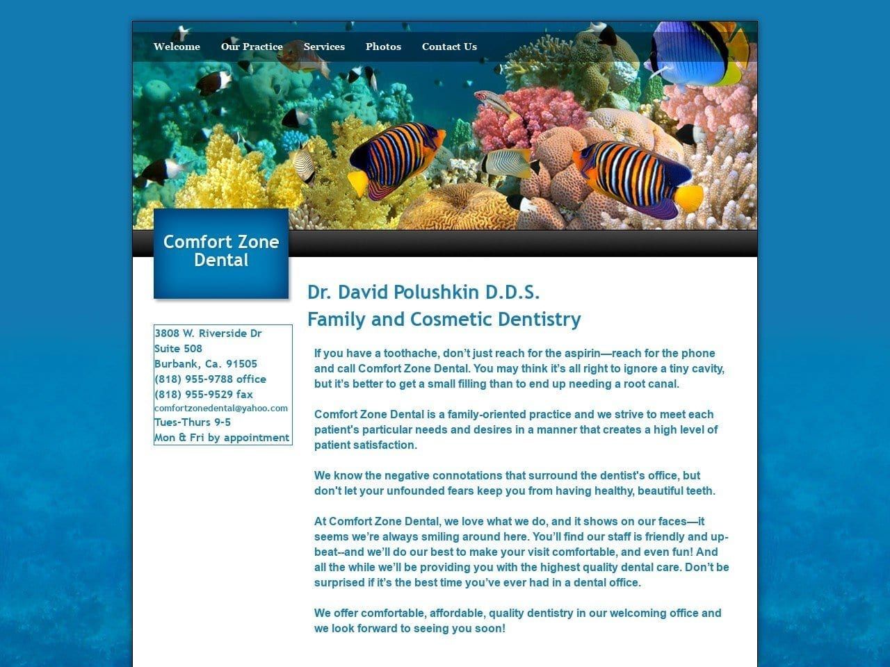 Comfort Zone Dental Website Screenshot from comfortzonedental.com