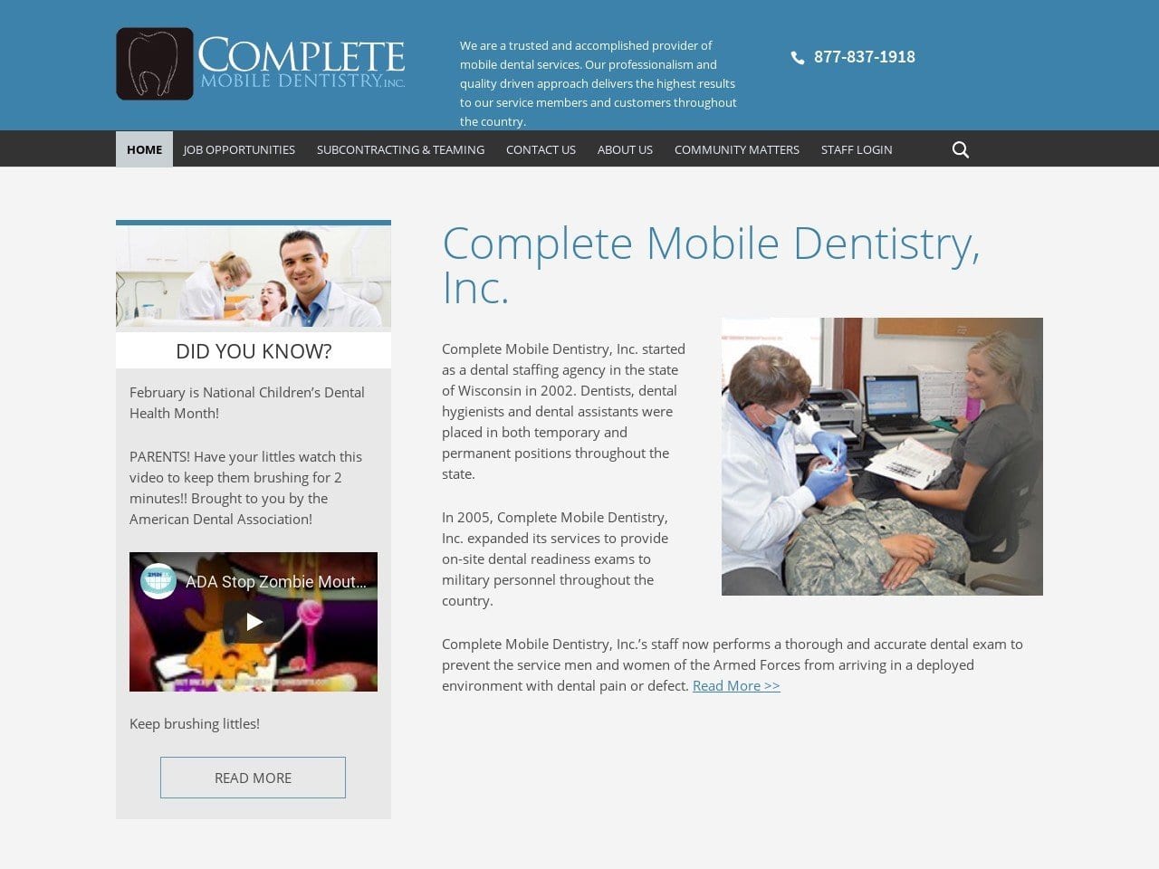 Complete Mobile Dentist Website Screenshot from completemobiledentistry.com