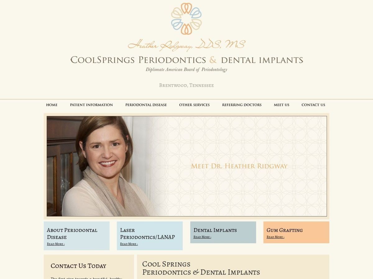 Dr. Heather K. Ridgway DDS Website Screenshot from coolspringsperio.com
