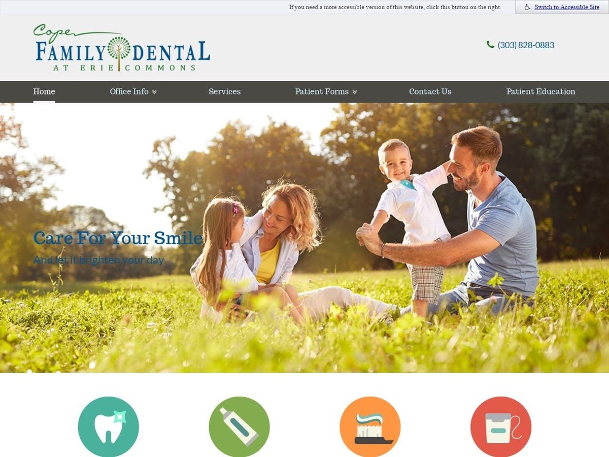 Cope Family Dental at Erie Commons Website Screenshot from copefamilydental.com