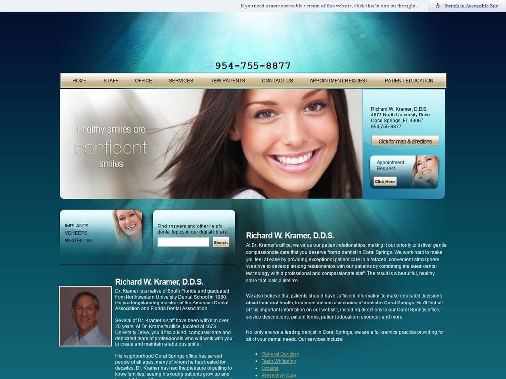 Dr. Richard W. Kramer DDS Website Screenshot from coralspringsfldentist.com