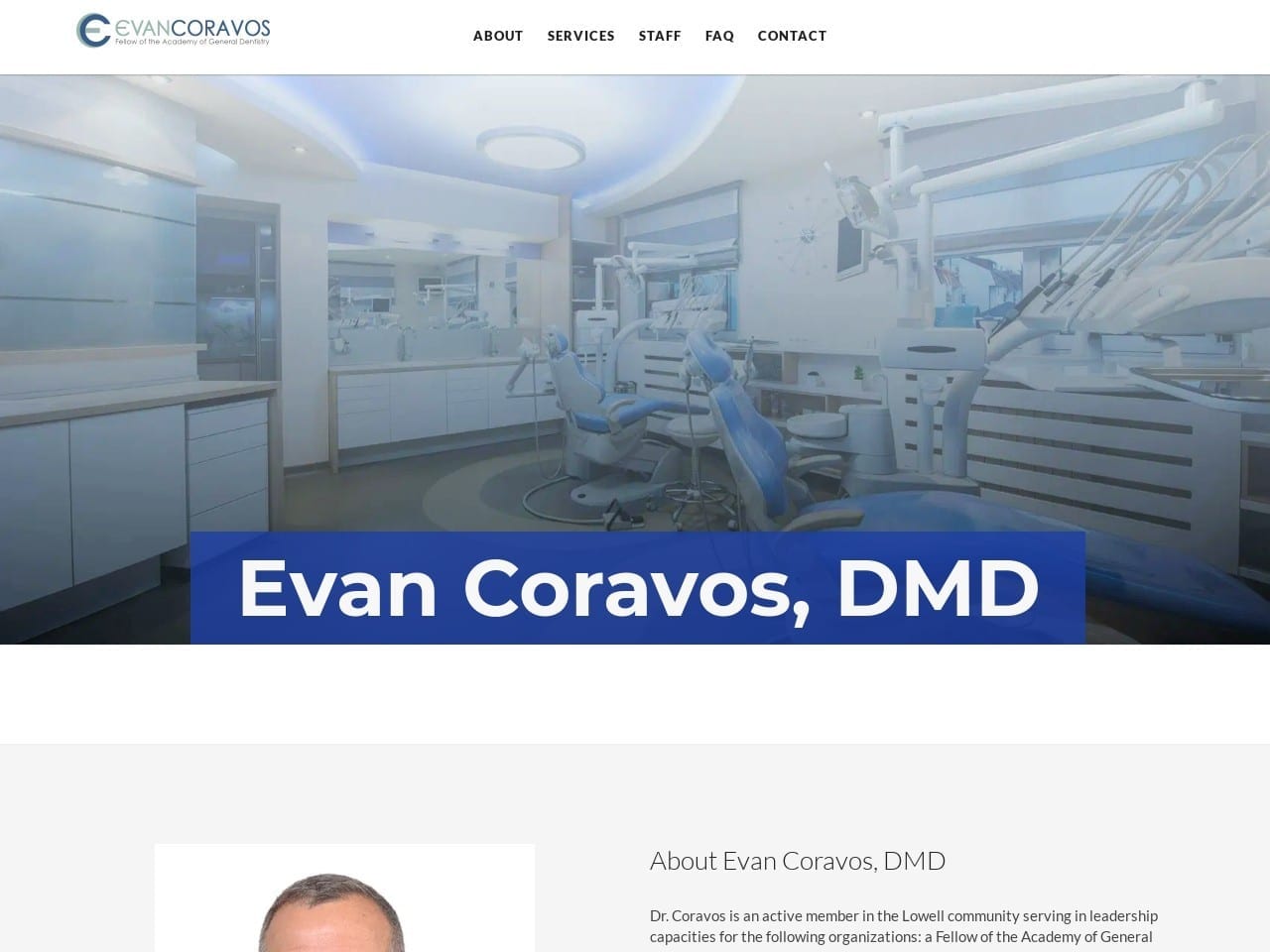 Evan Coravos D.M.D. Website Screenshot from coravos.com