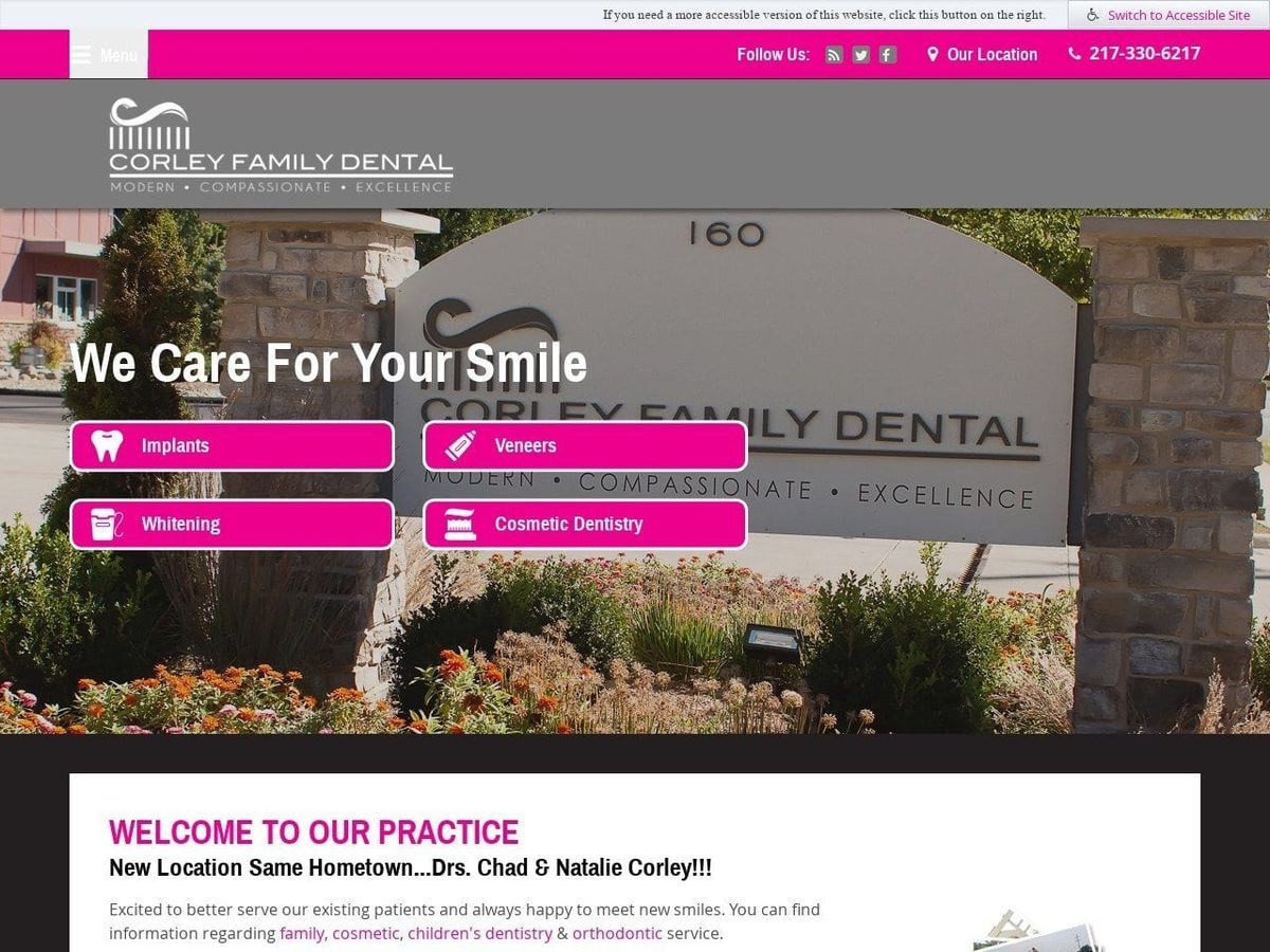 Corley Family Dental Website Screenshot from corleyfamilydental.com