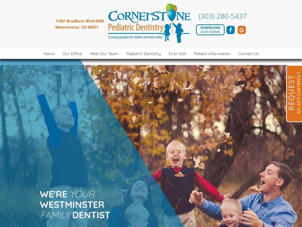 Cornerstone Pediatric Dentist Website Screenshot from cornerstonekidsdentist.com