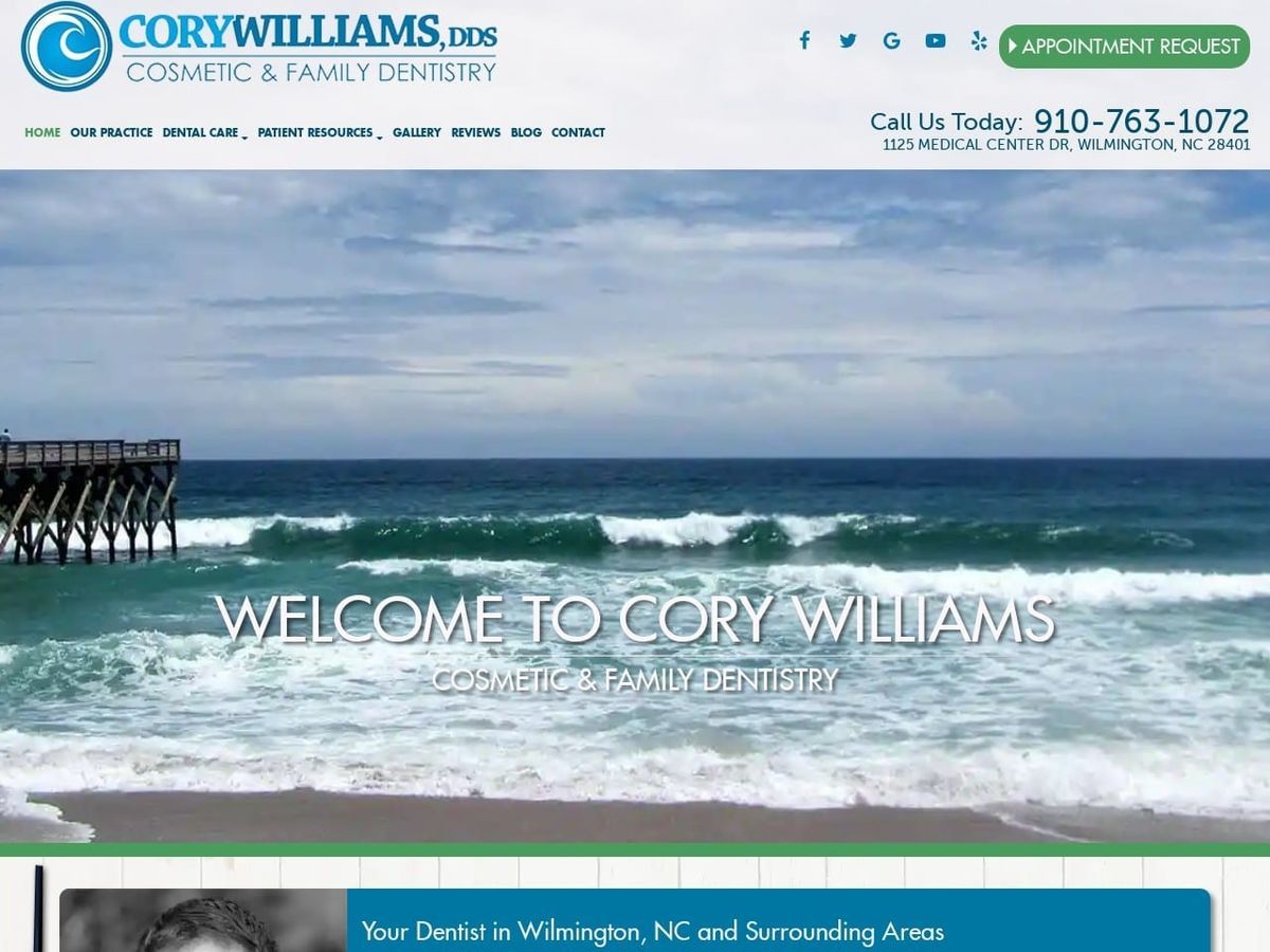 Cory Williams Cosmetic & Family Dentistry Website Screenshot from corywilliamsdentist.com