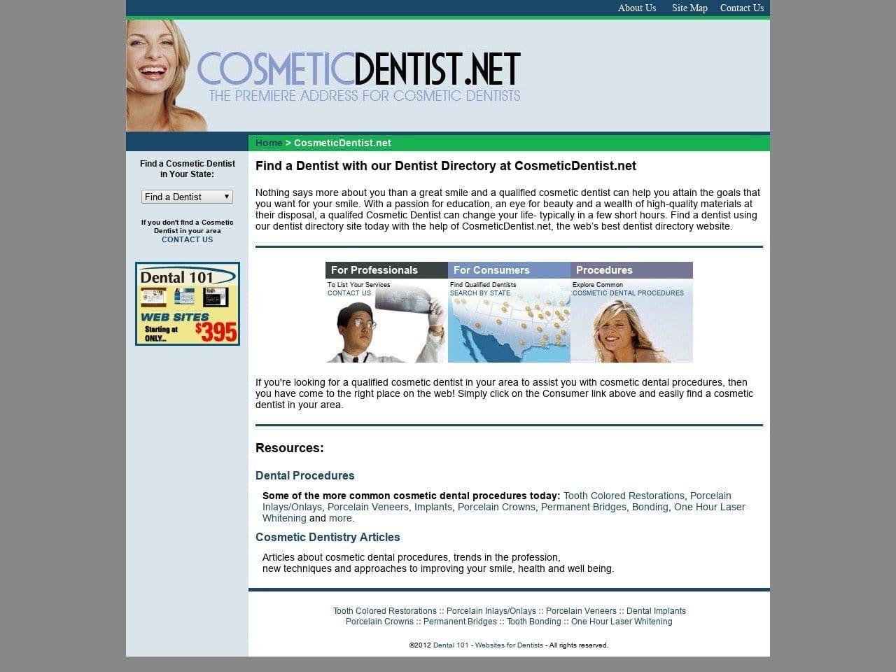 Cosmetic Dentist Website Screenshot from cosmeticdentist.net