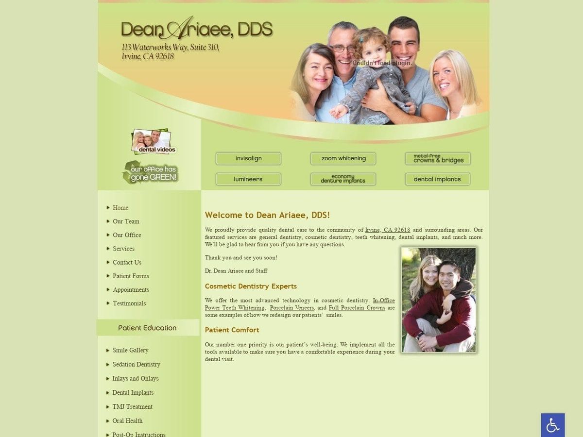 Dean F. Ariaee DDS Website Screenshot from cosmeticirvinedentist.com