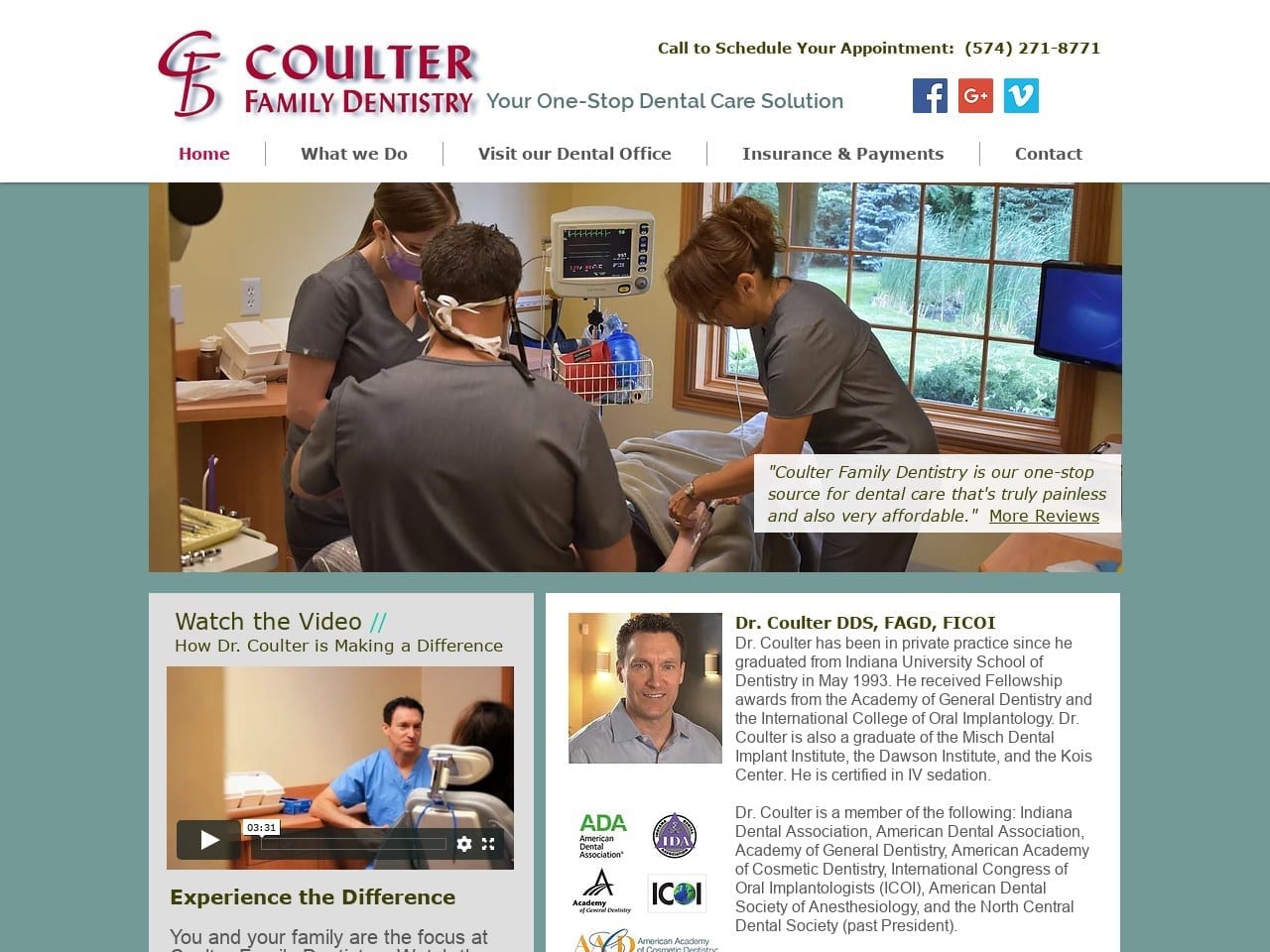 Coulter Family Dentist Website Screenshot from coulterfamilydentistry.com