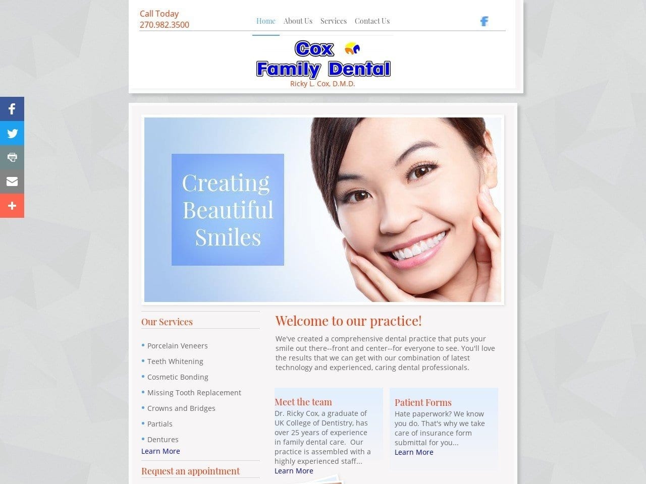 Cox Family Dental Website Screenshot from coxfamilydental.com