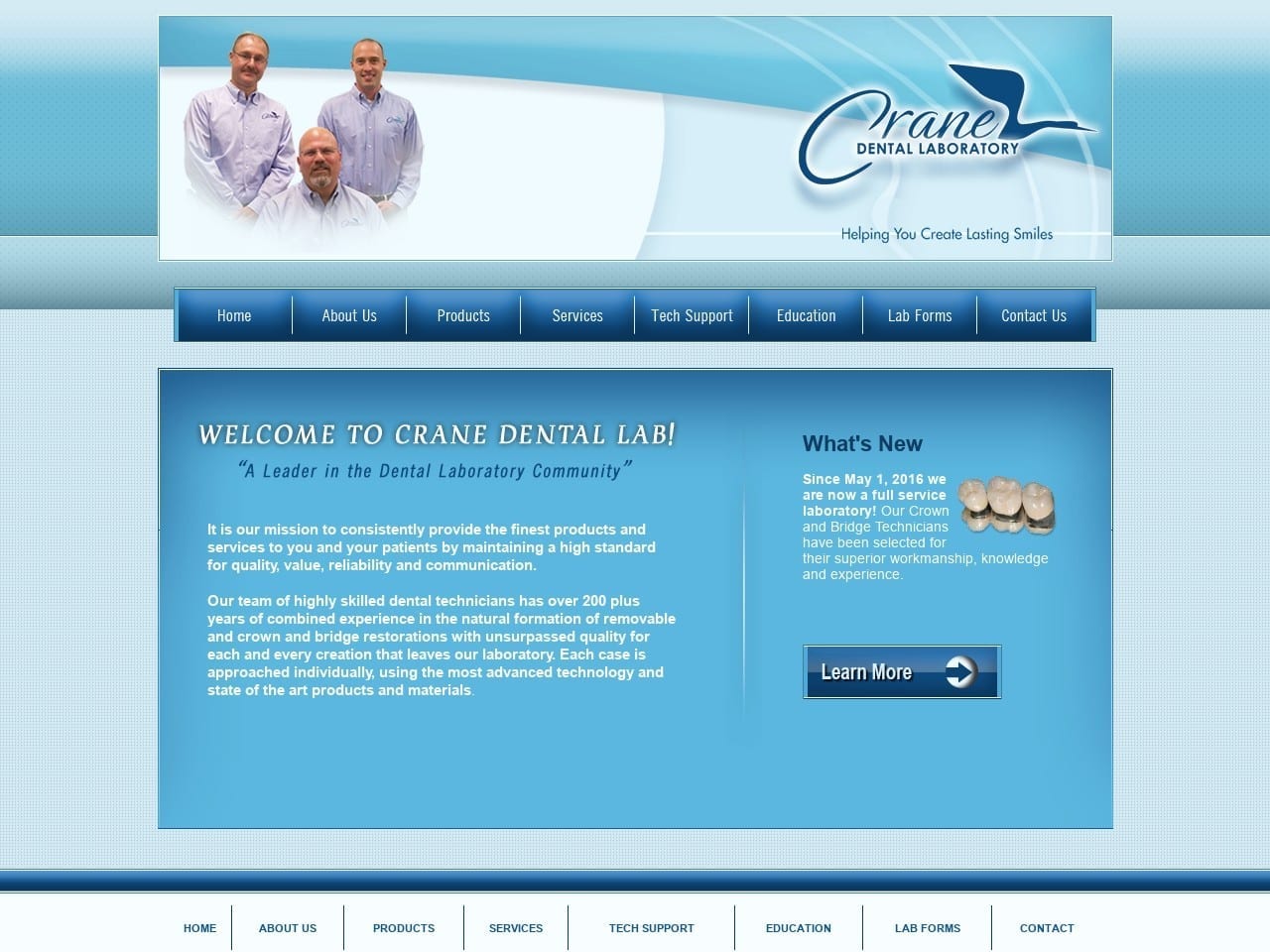 Crane Dental Laboratory Website Screenshot from cranedentallab.com