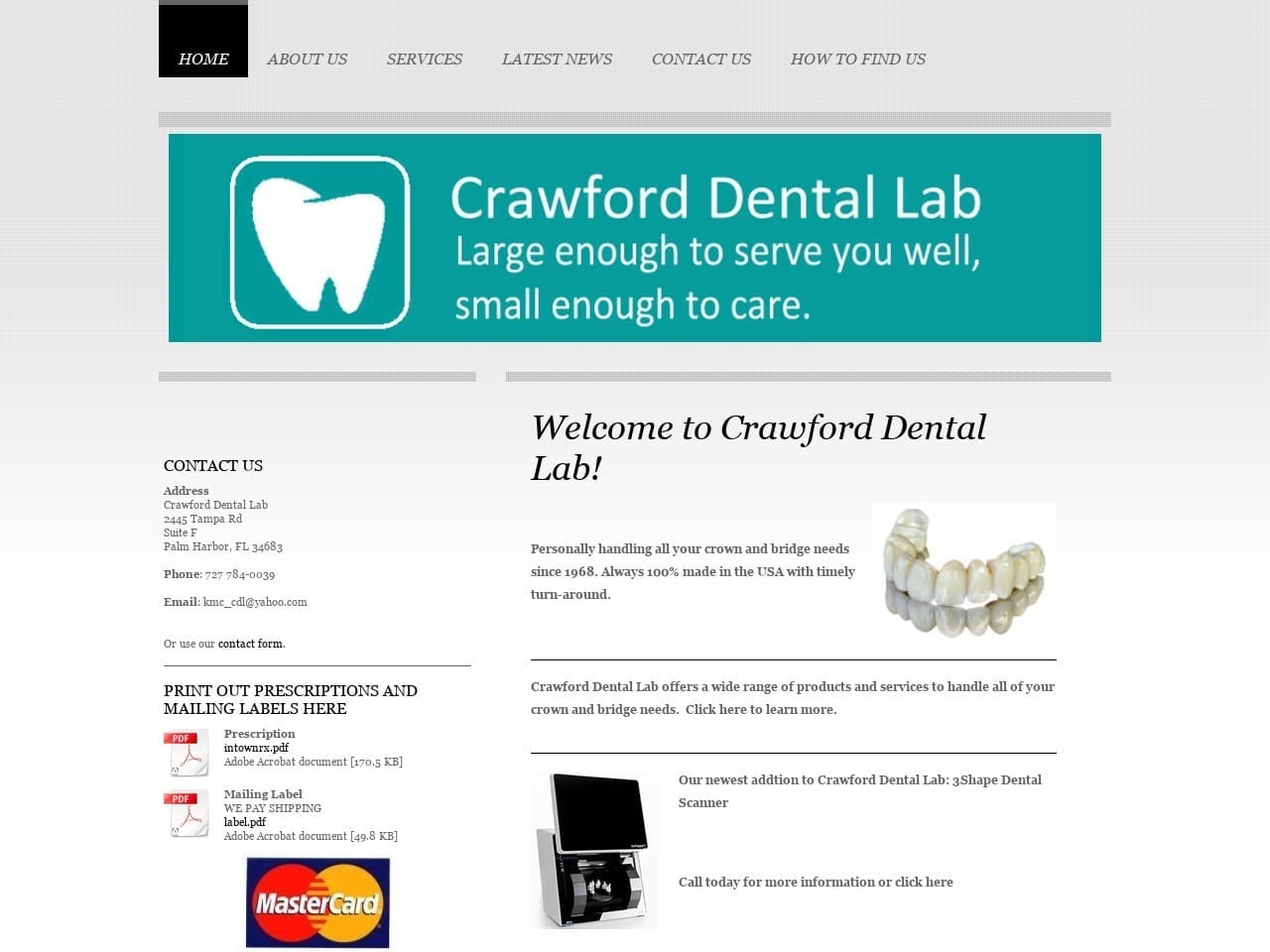 Crawford Dental  Lab Website Screenshot from crawforddentallab.com