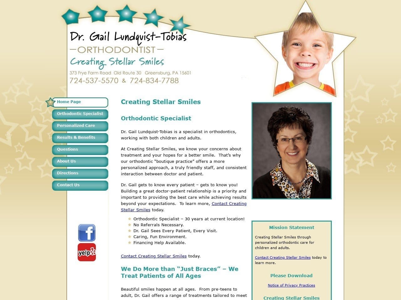 Lundquist Website Screenshot from creatingstellarsmiles.com