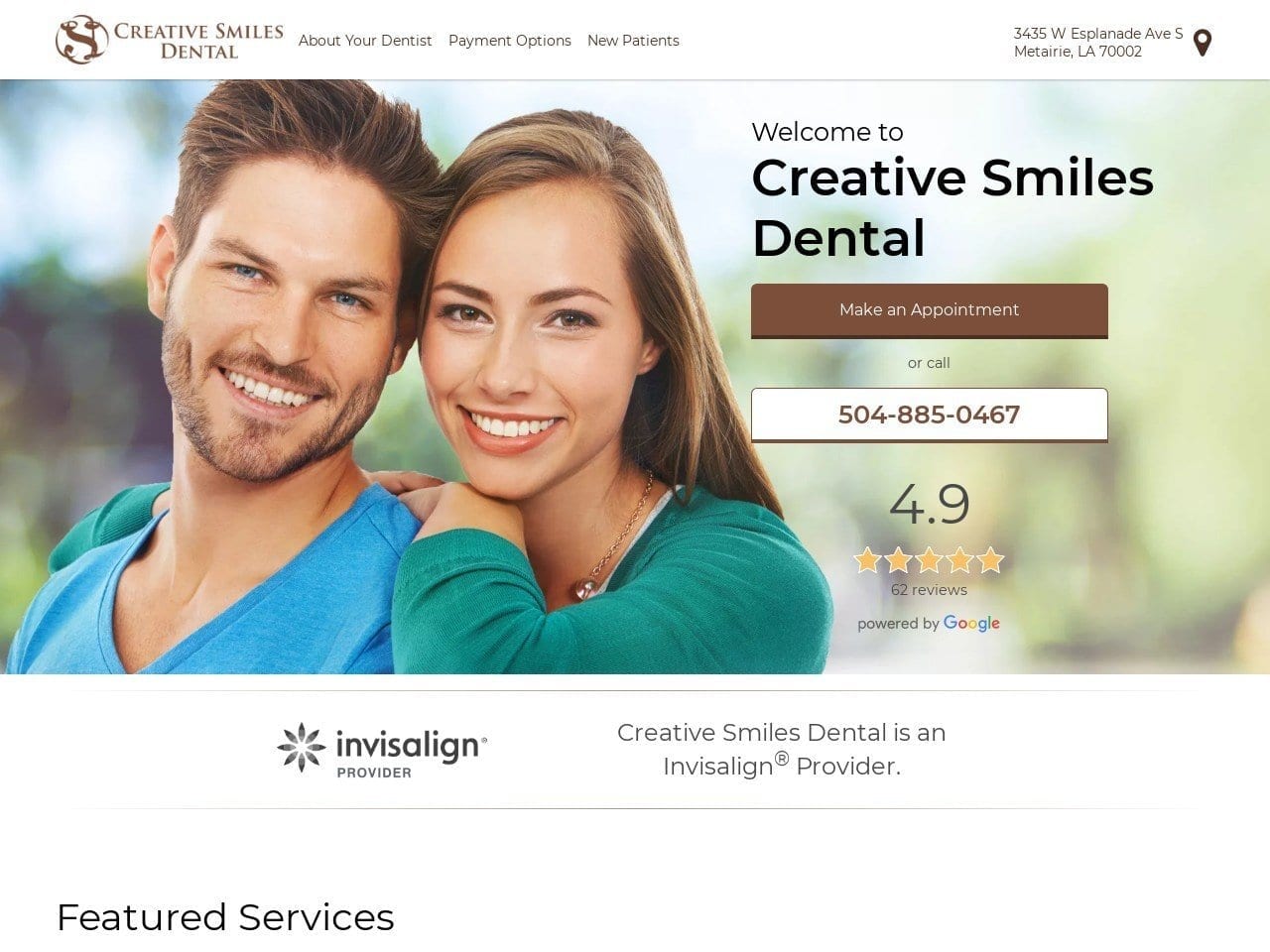 Creative Smiles Dental Care Website Screenshot from creativesmilesdentalcare.com