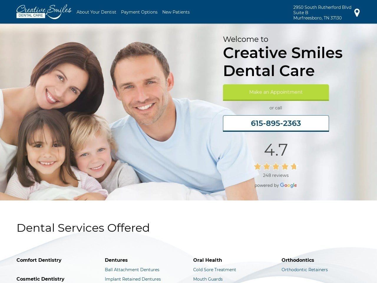 Creative Smiles Website Screenshot from creativesmilesmurfreesboro.com