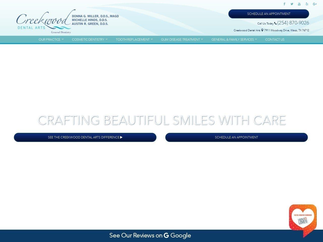 Creekwood Dental Arts Website Screenshot from creekwooddentalarts.com