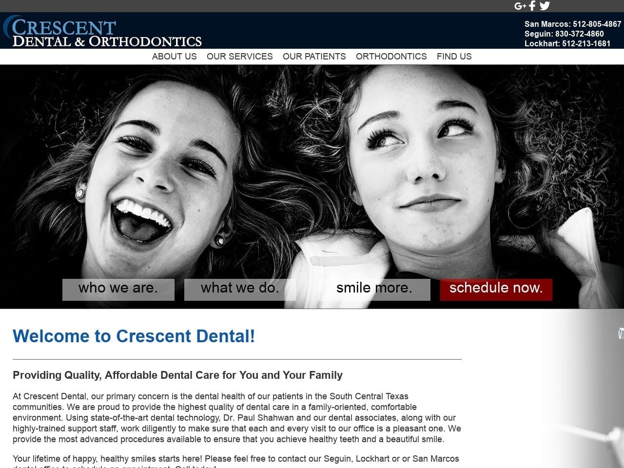 Crescent Dental Seguin Website Screenshot from crescentsmiles.com