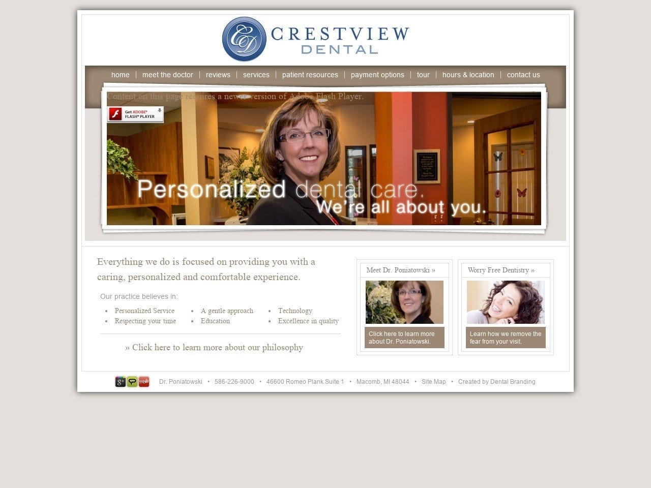 Crestview Dental/ Dr. Poniatowski Website Screenshot from crestviewsmiles.com