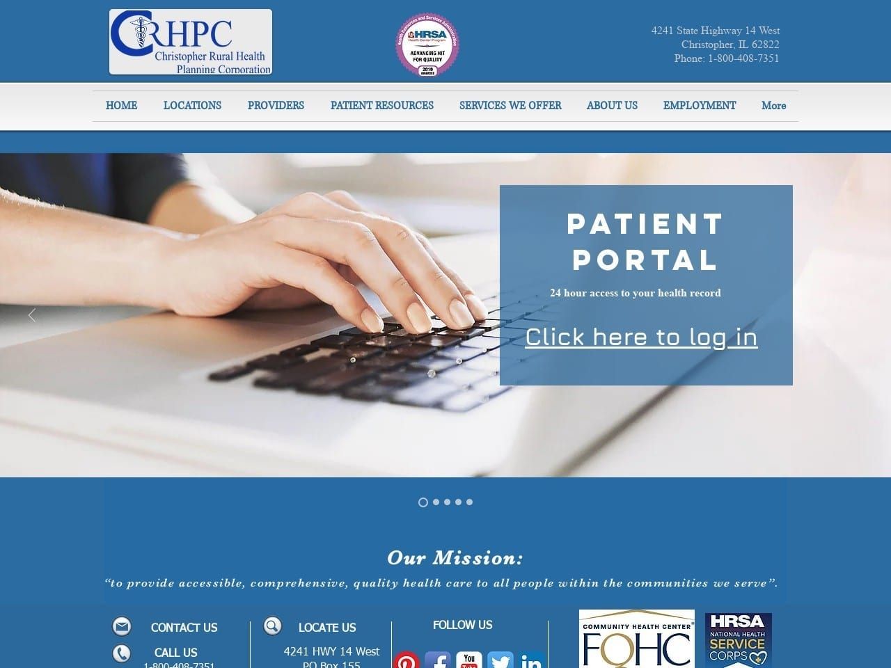 Zeigler Community Health Center Website Screenshot from crhpc.org