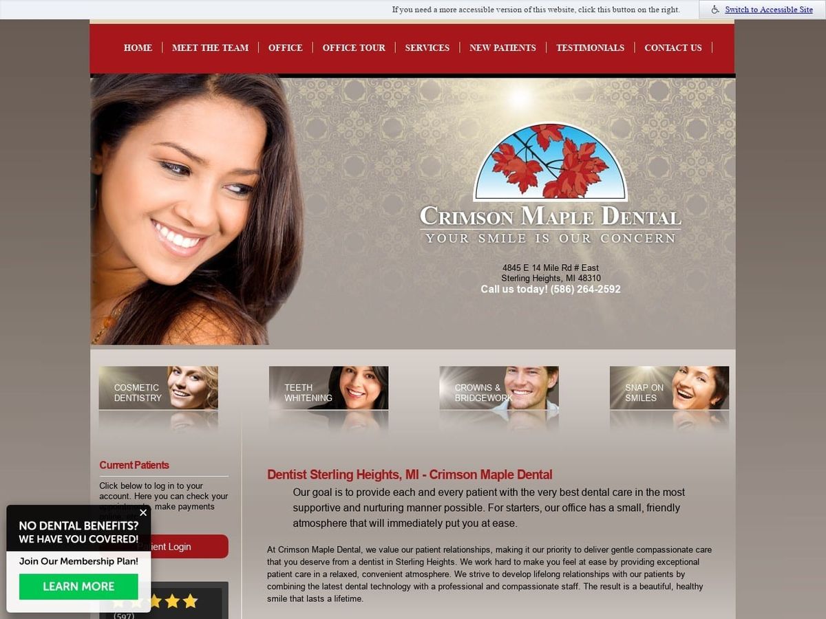 Crimson Maple Dental Website Screenshot from crimsonmapledental.com