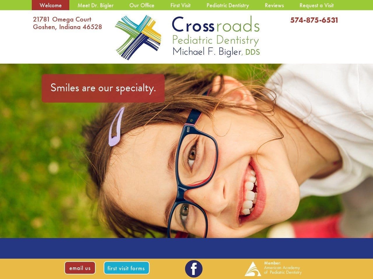 Crossroads Pediatric Dentist Website Screenshot from crossroadskidsdentist.com