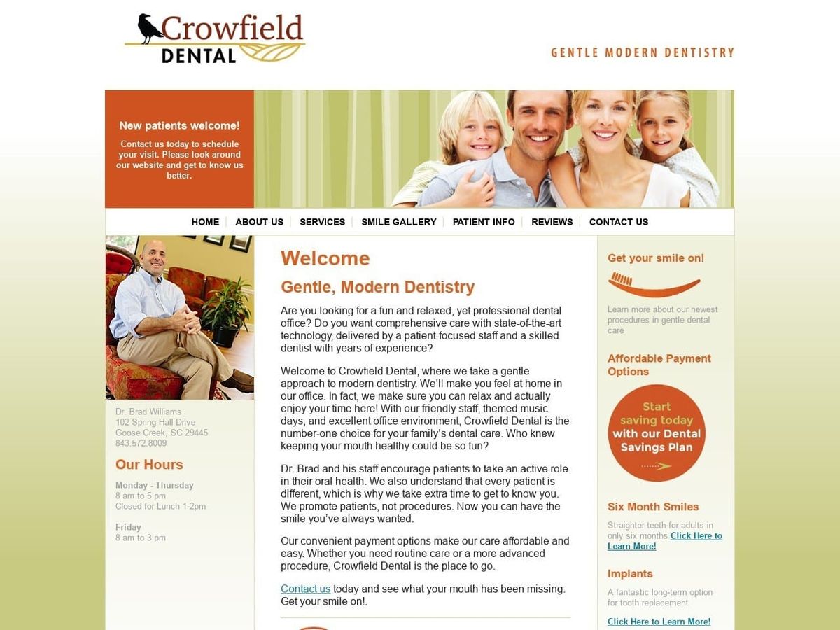 Crowfield Family Dentist Website Screenshot from crowfielddental.com