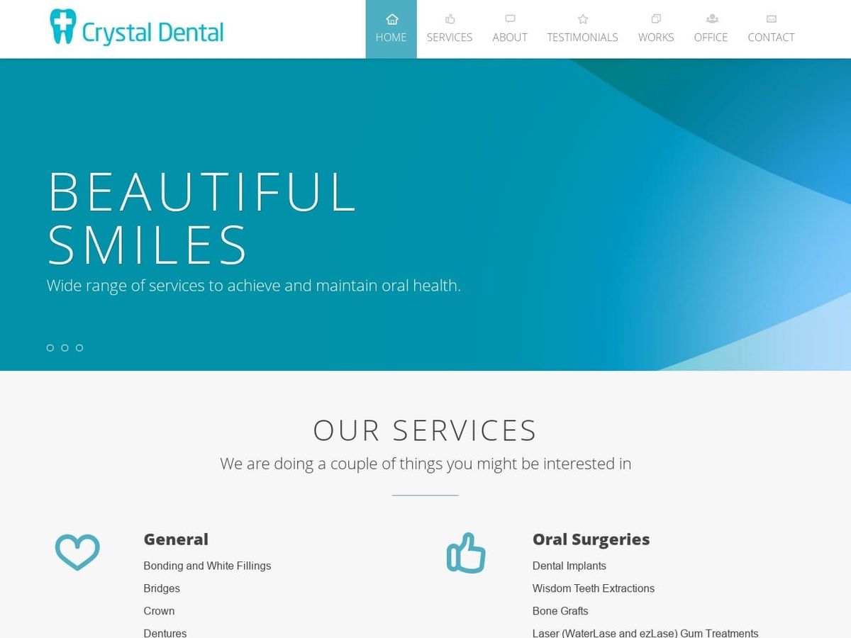 Crystal Dental Website Screenshot from crystaldental.net