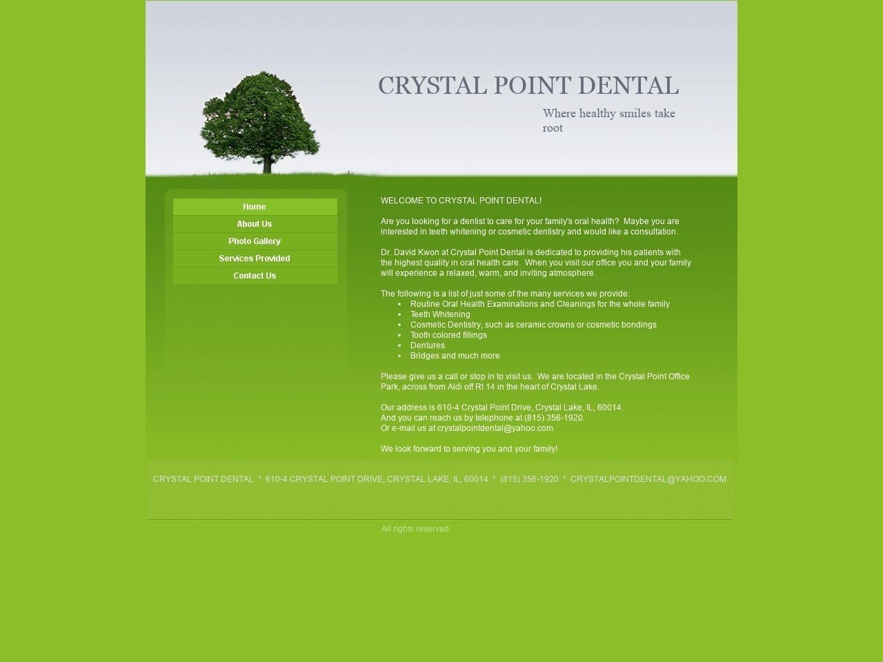 Crystal Point Dental Website Screenshot from crystallakedentist.com